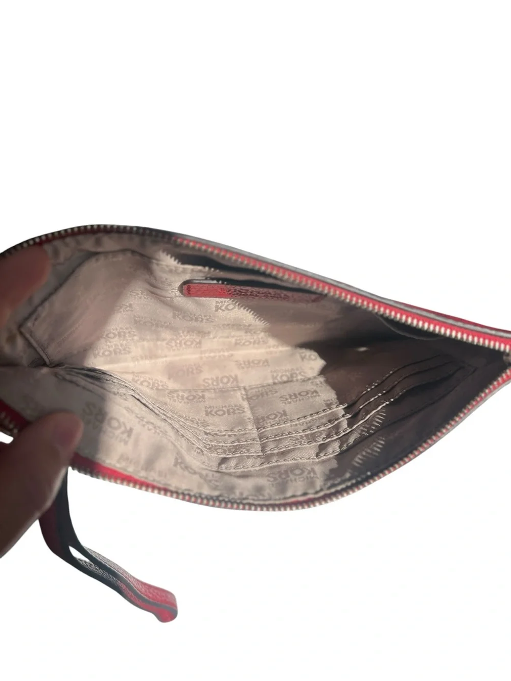 Michael Kors Fulton Lipstick Red Pebbled Leather Large Clutch Wristlet - EUC